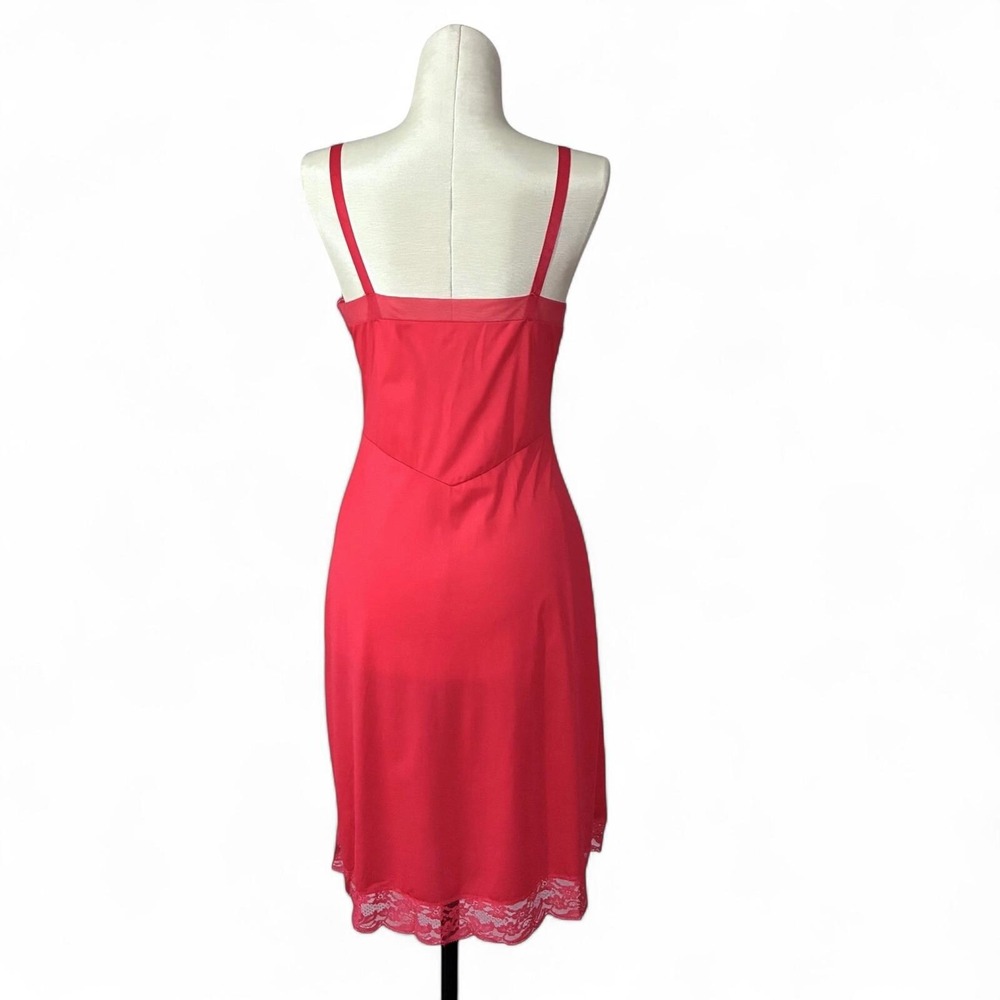 1960s Crimson Red Nylon Slip Dress Small - Picture 7 of 9